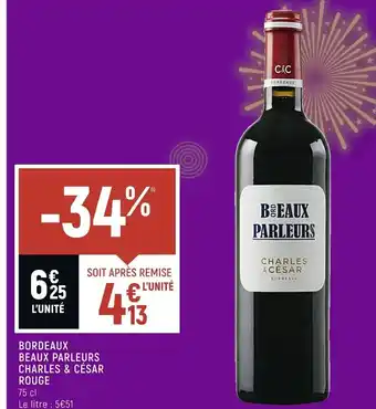 Petit Casino Bordeaux Beaux Parleurs Charles & Cesar Rouge 75cl offre