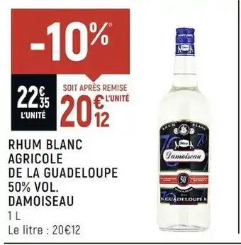Spar Rhum Blanc Agricole de La Guadeloupe 50%vol Damoiseau 1L offre