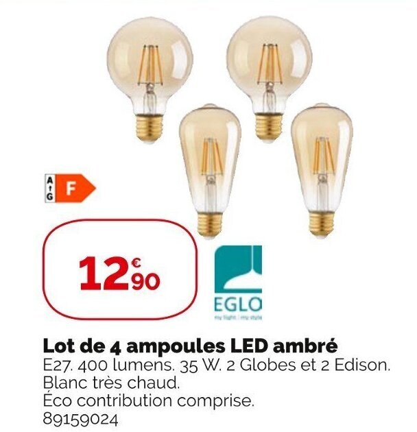 Promo Lot de 4 Ampoules Led Ambre chez Weldom