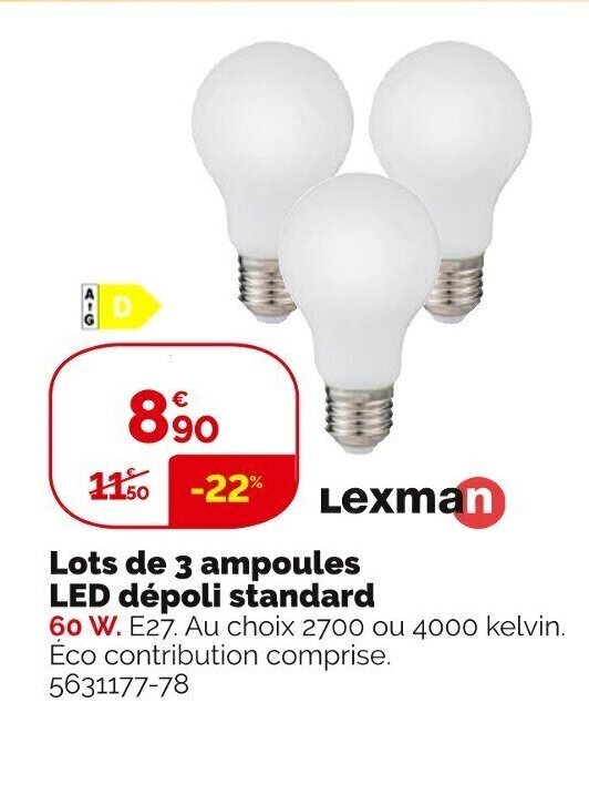 Promo Lots de 3 Ampoules led Depoli Standard chez Weldom