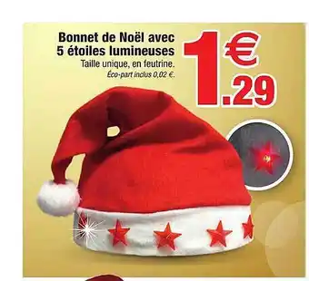 Bazarland Bonnet de noël avec 5 étoiles lumineuses offre