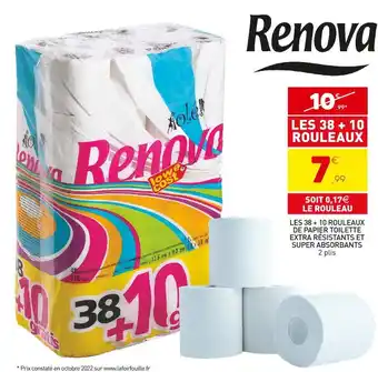 Stokomani Renova les 38 + 10 rouleaux de papier toilette extra résistants et super absorbants offre