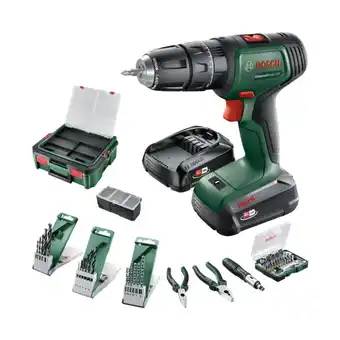 Brico Dépôt Perceuse visseuse à percussion universalimpact 18 v + 210 accessoires offre