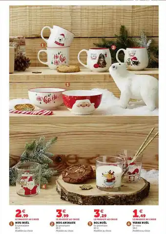 Hyper U Mug noël, mug animaux, bol noël, verre noël offre