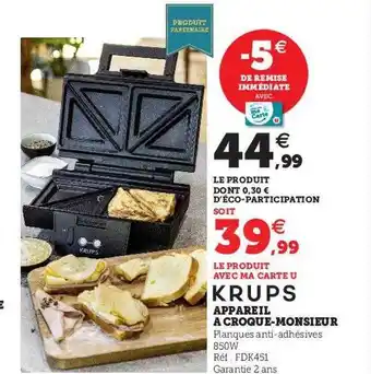 Hyper U Appareil à croque-monsieur krups offre