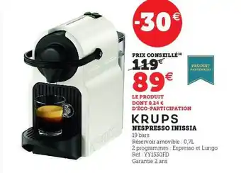 Hyper U Nespresso inissia krups offre