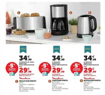 Hyper U Grille pain subito, cafetière subito, bouilloire subito moulinex offre
