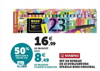 Hyper U Set de bureau de 23 surligneurs stabilo boss original offre