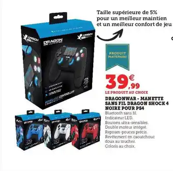 Hyper U Dragonwar - manette sans fil dragon shock 4 noire pour ps4 offre