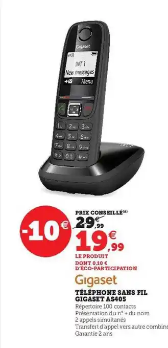 Hyper U Téléphone sans fil gigaset as405 offre