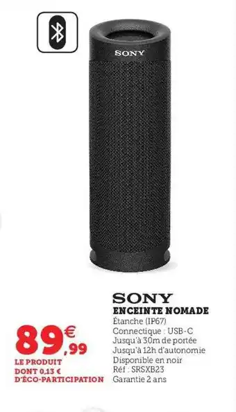 Hyper U Enceinte nomade sony offre