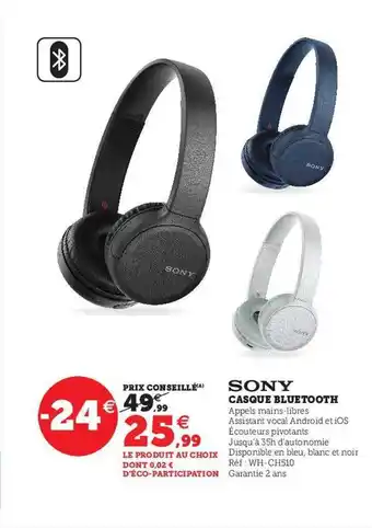 Hyper U Casque bluetooth sony offre