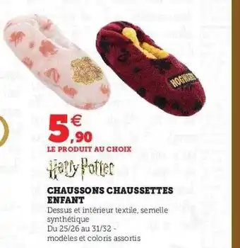 Hyper U Chaussons chaussettes enfant harry potter offre