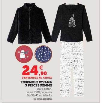 Hyper U Ensemble pyjama 3 pièces femme offre