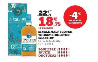 Single malt scotch whisky singleton 12 ans 40°