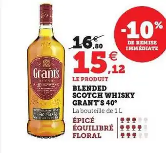 Hyper U Blended scotch whisky grant's 40° offre