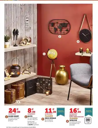 Hyper U Globe géant, boîte, déco murale flaudis, horloge flaudis offre