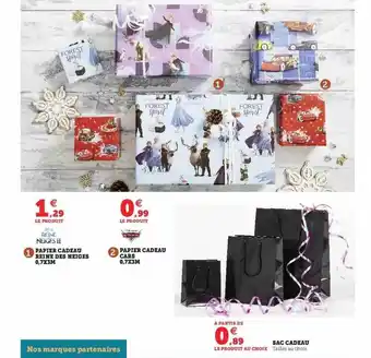 Super U Papier cadeau reine des neiges 0,7 x 3 m, papier cadeau cars 0,7 x 3m, sac cadeau offre