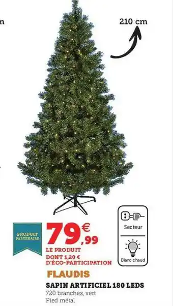 Hyper U Sapin artificiel 180 leds flaudis offre