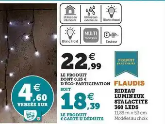 Hyper U Rideau lumineux stalactite 360 leds flaudis offre