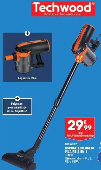 ALDI Aspirateur balai filaire 2 en 1 techwood offre