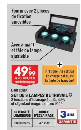 ALDI Set de 3 lampes de travail light zone offre