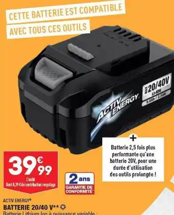 ALDI Batterie 20-40v activ energy offre