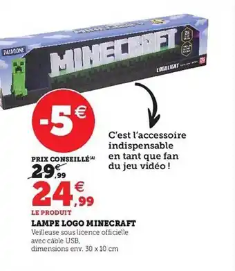 Hyper U Lampe logo minecraft offre