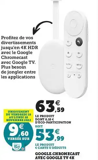 Hyper U Google chromecast avec google tv 4k offre