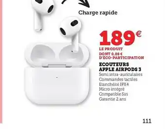 Hyper U Écouteurs apple airpods 3 offre