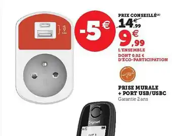 Hyper U Prise murale + port usb-usbc offre