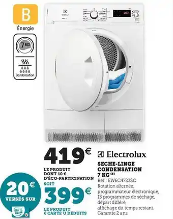 Hyper U Sèche-linge condensation 7 kg electrolux offre