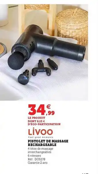Hyper U Pistolet de massage rechargeable livoo offre
