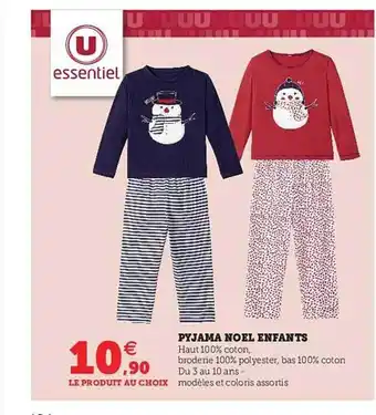 Hyper U Pyjama noël enfants u essentiel offre