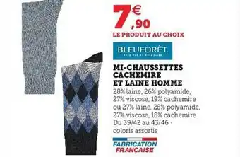 Mi chaussettes cachemire et laine homme bleu forêt