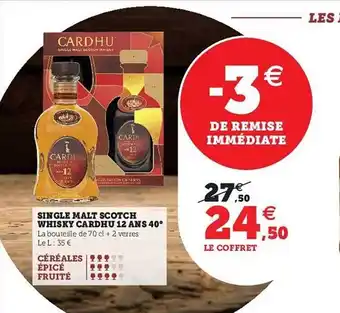 Hyper U Single malt scotch whisky cardhu 12 ans 40° offre