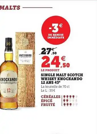 Hyper U Single malt scotch whisky knockando 12 ans 43° offre