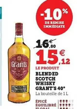 Hyper U Blended scotch whisky grant's 40° offre