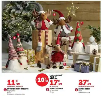 Hyper U Lutin bonnet tricoté, renne debout, renne assis offre