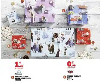 Hyper U Papier cadeau reine des neiges 0,7x3 m, papier cadeau cars 0,7x3 m offre