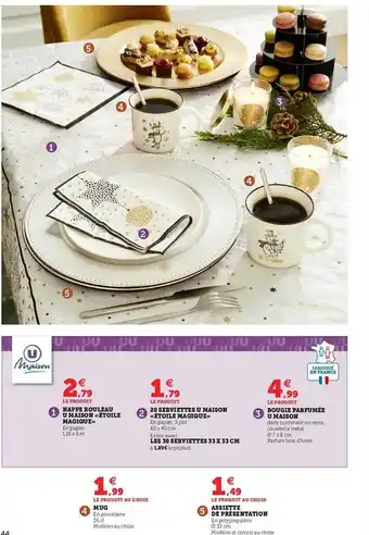 Hyper U Nappe rouleau u maison «étoile magique», 20 serviettes u maison «étoile magique», bougie parfumée u maison, mug, assiette de offre