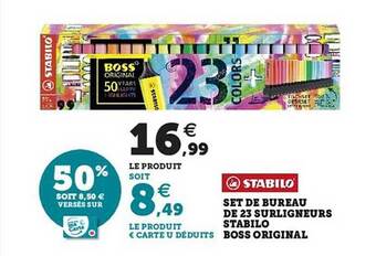 Hyper U Set de bureau de 23 surligneurs stabilo boss original offre