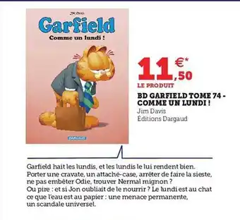 Hyper U Bd garfields tome 74 - comme un lundi! offre