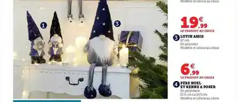 Hyper U Lutin assis, père noël et renne à poser offre