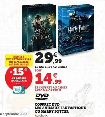 Hyper U Coffret dvd les animaux fantastique ou harry potter offre