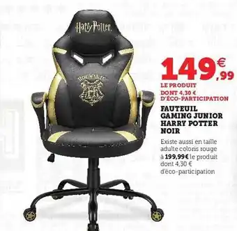 Hyper U Fauteuil gaming junior harry potter noir offre
