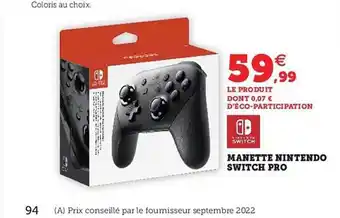 Hyper U Manette nintendo switch pro offre