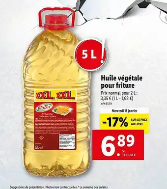 Lidl Huile Végétale Pour Friture Vita D'or offre