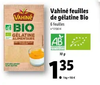 Lidl Vahiné Feuilles de Gélatine Bio offre