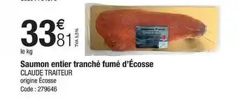 Promocash Saumon entier tranché fumé d'écosse claude traiteur offre